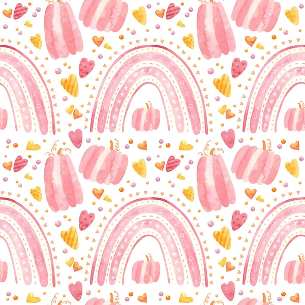 Baby Halloween Seamless Pattern Pink Rainbows Pumpkins Cute Childish Digital — Stock Photo, Image