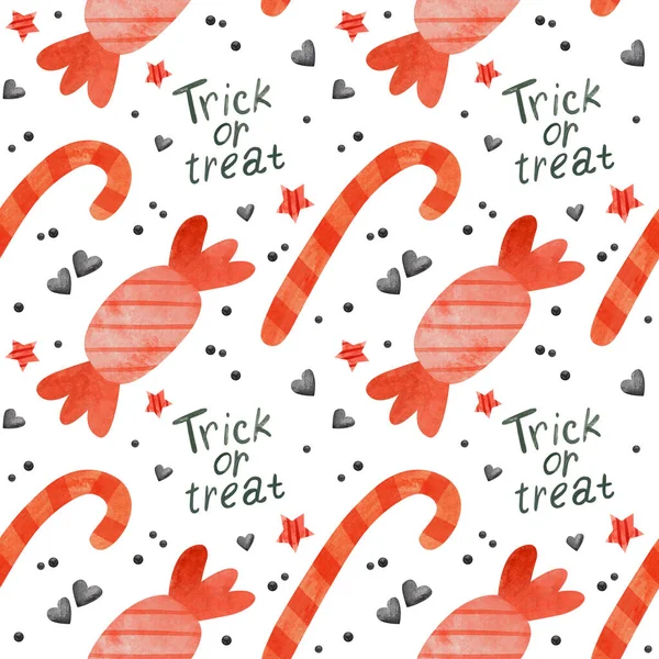 Kırmızı Şekerli Kusursuz Bir Cadılar Bayramı Deseni Beyaz Arkaplan Üzerine — Stok fotoğraf