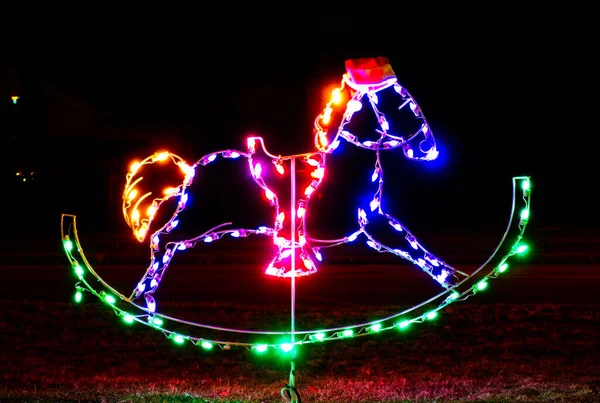 Rocking Horse Made Multicolored Outdoor Lights Forms Part Small Town — Stock Photo, Image