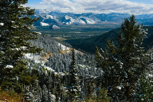 View Jackson Hole Snake River Top Teton Pass Highway Dusting — Stock Photo, Image