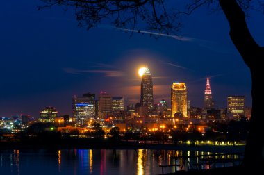 Moonrise behind Cleveland clipart