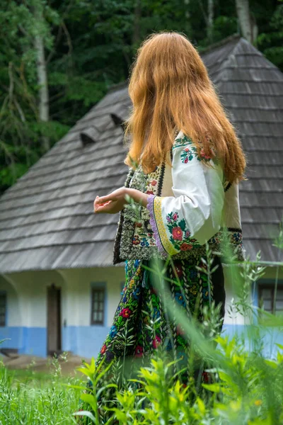 Verano Una Chica Con Auténtico Traje Nacional Ucraniano Una Corona — Foto de Stock
