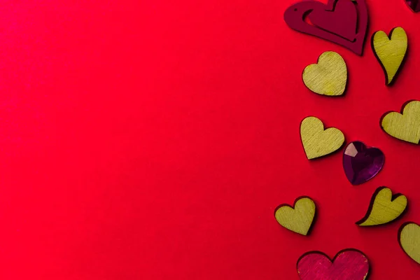 Fondo Del Día San Valentín Madera Corazones Cristal Sobre Fondo — Foto de Stock