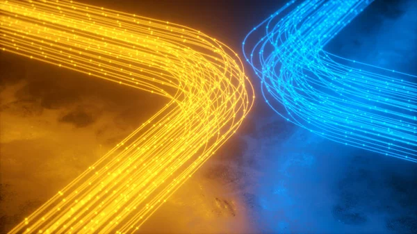 Energía Azul Anaranjada Volando Rápido Largo Líneas Abstractas Líneas Tecnológicas —  Fotos de Stock