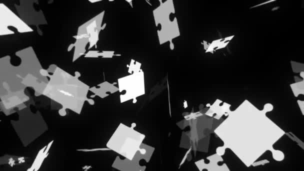 Falling Black White Puzzle Pieces Looping Background — Stock Video