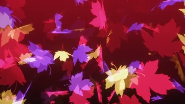 Herfst Vallende Kleurrijke Bladeren Paars Gestileerde Looping Achtergrond — Stockvideo