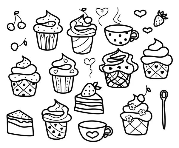 Set van cupcakes zwarte silhouetten — Stockvector