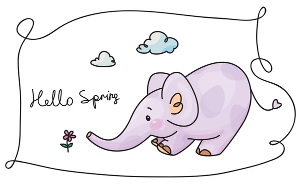 Söt elefant och blomma — Stock vektor