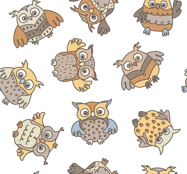 Cartoon owls seamless pattern — Stock Vector