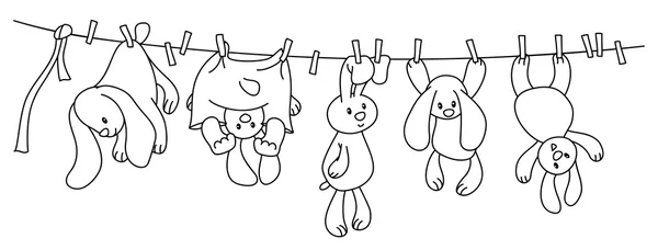 Kaninchen an Wäscheleine hängen — Stockvektor