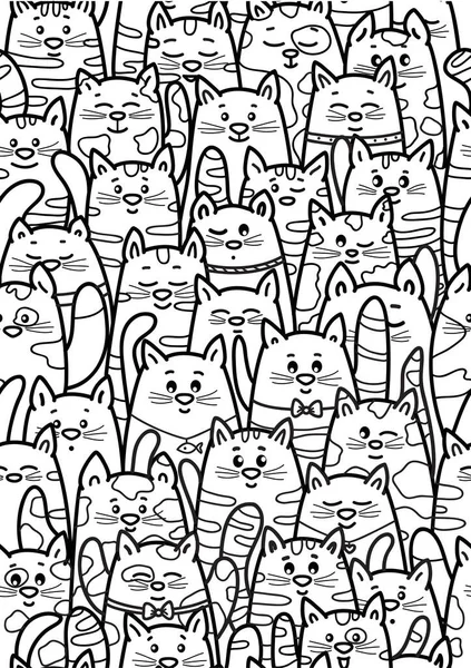 Vector Cute Cats Cartoons Coloring Page Seamless Pattern Cats Cartoons — Stock Vector