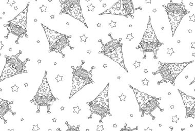 Şirin cücelerin kusursuz desenleri, beyaz üzerine izole edilmiş siyah siluet.. 