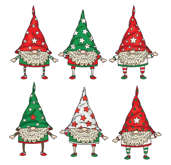 Vecteur Noël Gnomes Dessins Animés Isolé Sur Blanc — Image vectorielle