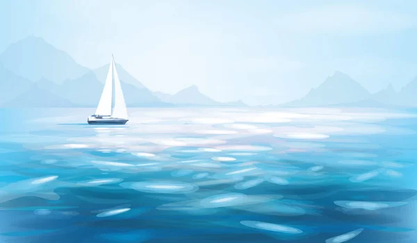 Векторный Синий Вид Море Яхту Голубой Морской Пейзаж — стоковый вектор