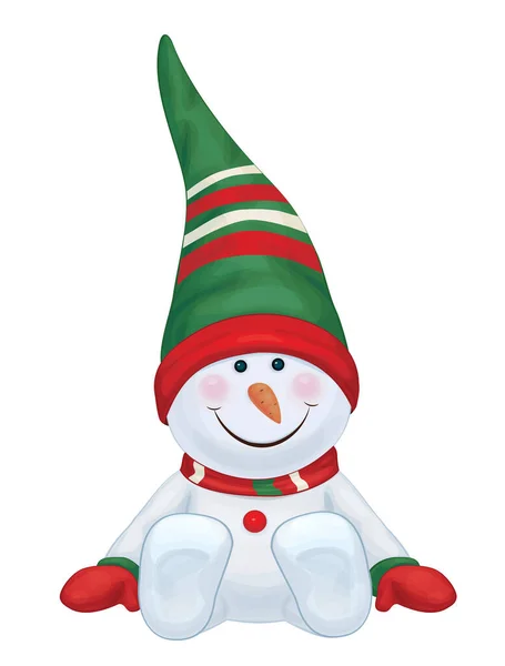 Vector Sitting Snowman Cartoon Cute Snowman Winter Holidays — Stockvector