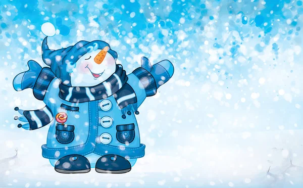 Vector Happy Snowman Cartoon Winter Holiday Design — 스톡 벡터
