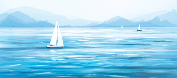 Vector Niebieski Widok Morze Jachty — Wektor stockowy