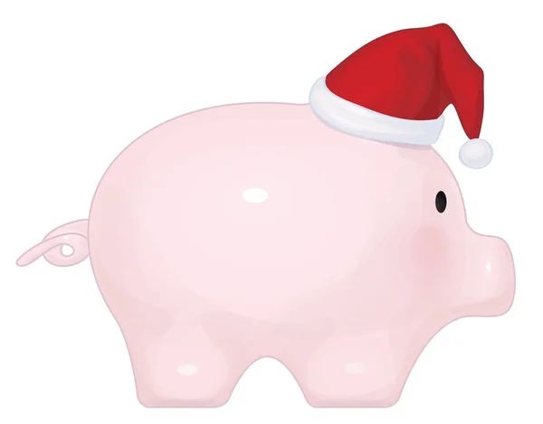 Piggybank com chapéu de Papai Noel — Vetor de Stock