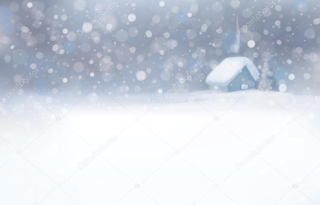 Winter scene with house and snowfall