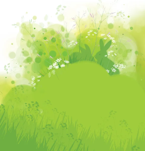 Rabbits in grass, spring nature — Stock Vector