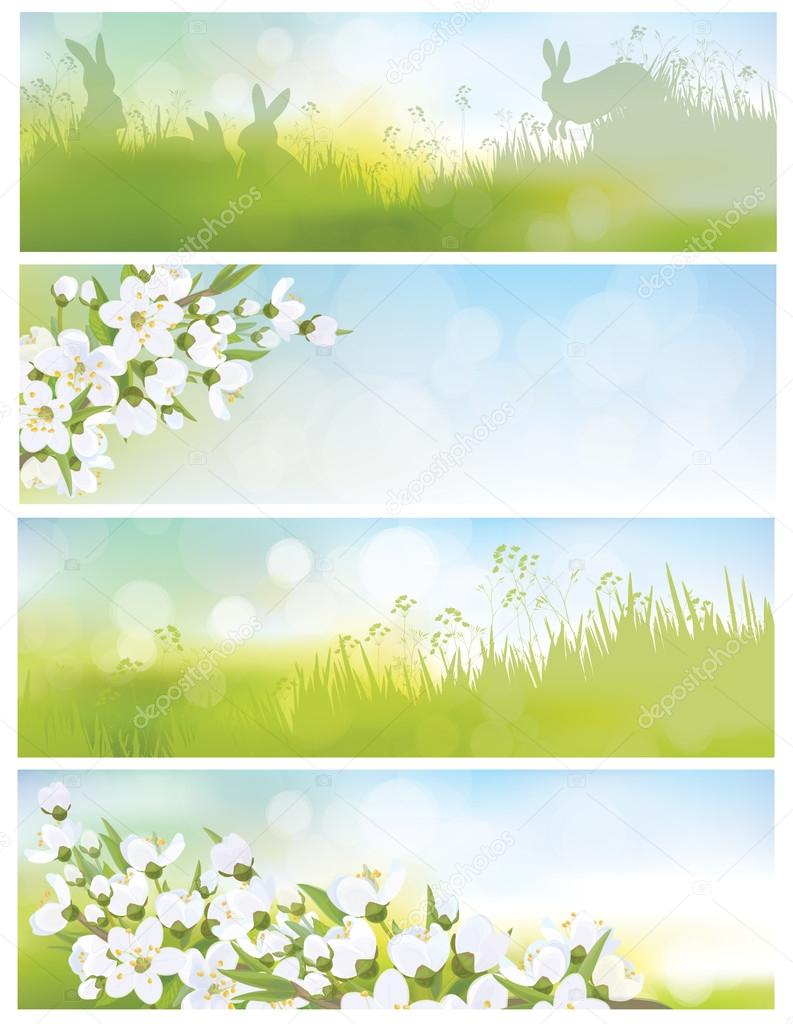 Spring banners with blossoming branch
