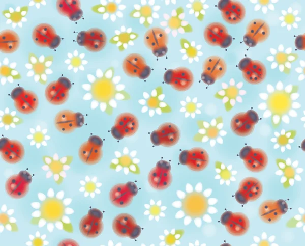 Ladybugs ve chamomiles desen — Stok Vektör