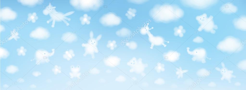 Cute animals on sky background