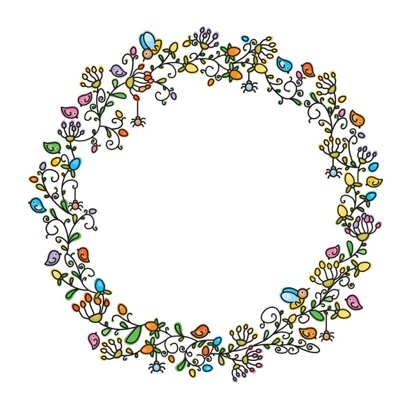 Cadre cercle floral avec des oiseaux — Image vectorielle
