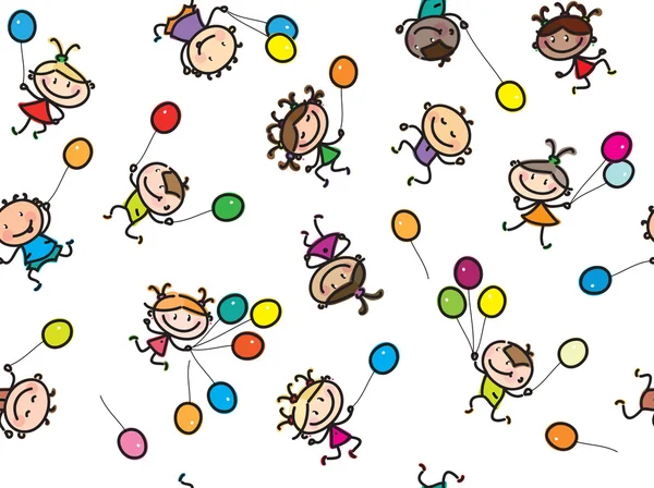 Multi-ethnic kids with balloons — Stock Vector