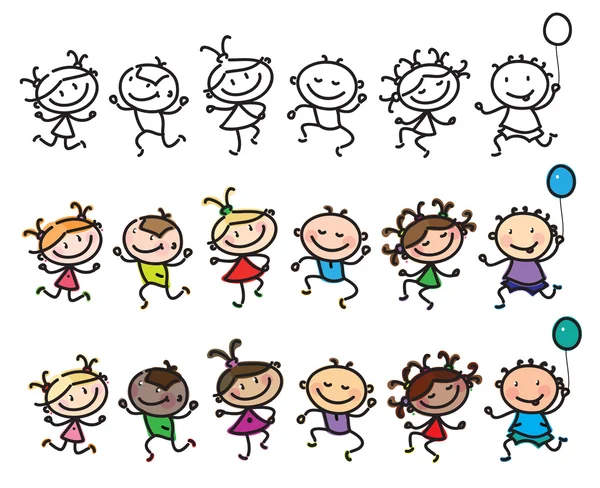 Dancing multi-ethnic kids cartoon — Stock Vector