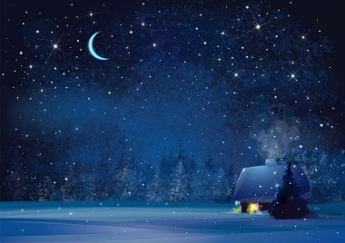 night winter landscape with house clipart