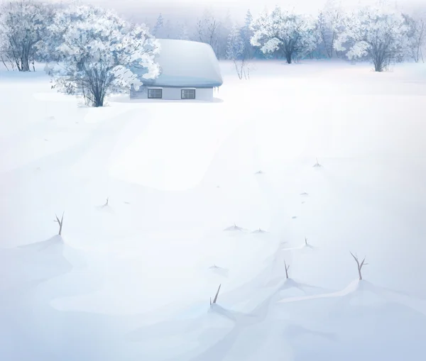 Paesaggio invernale con casa — Vettoriale Stock