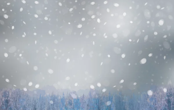 Sněžení oblohy a lesní pozadí. — Stockový vektor