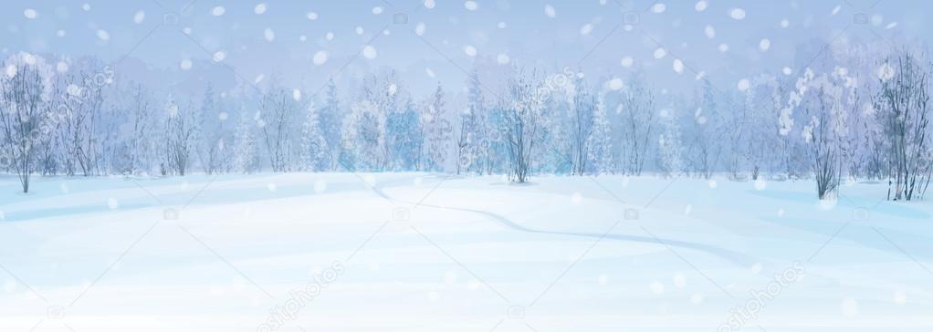 winter landscape with forest background.