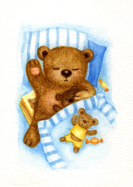 Baby bear in bed — Stock Photo, Image