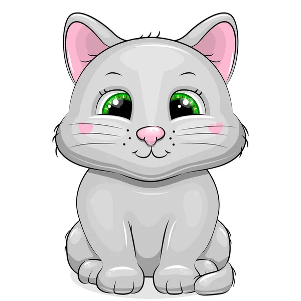 Lindo Gatito Gris Dibujos Animados Ilustración Vectorial Animales Aislados Blanco — Archivo Imágenes Vectoriales