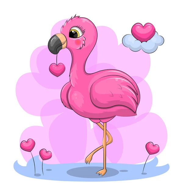 Leuke Cartoon Roze Flamingo Met Hart Vector Illustratie Met Dier — Stockvector