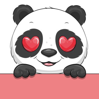 Kalbi olan sevimli çizgi film pandası. Bir hayvanın vektör çizimi.