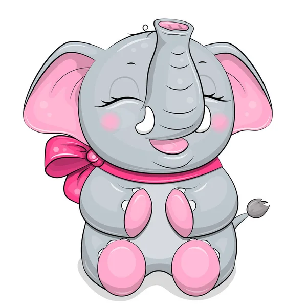 Lindo Elefante Bebé Dibujos Animados Con Gran Arco Rosa Ilustración — Archivo Imágenes Vectoriales