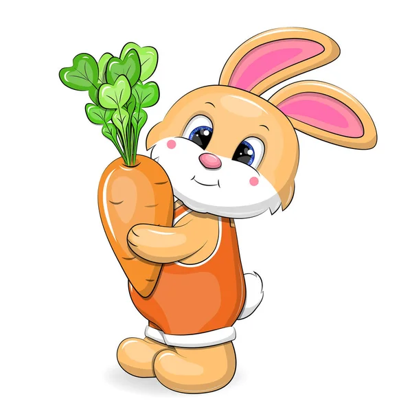 Cute Cartoon Rabbit Holding Carrot Vector Animal Illustration Isolated White — Stock Vector