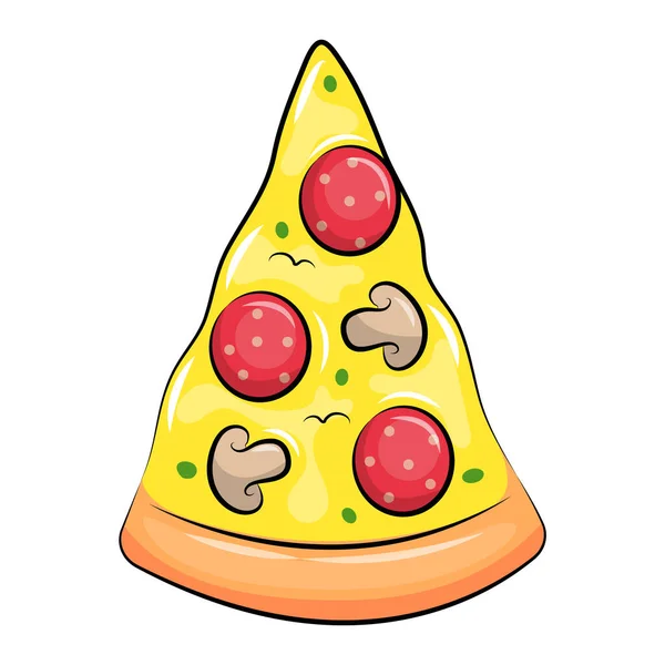 Mignon Dessin Animé Pizza Aux Champignons Aux Saucisses Illustration Vectorielle — Image vectorielle