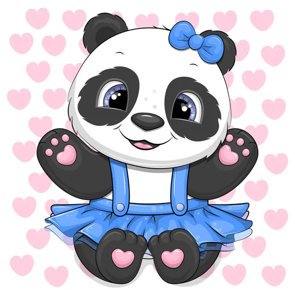 Lindo Panda Dibujos Animados Con Una Falda Azul Lazo Pelo — Archivo Imágenes Vectoriales