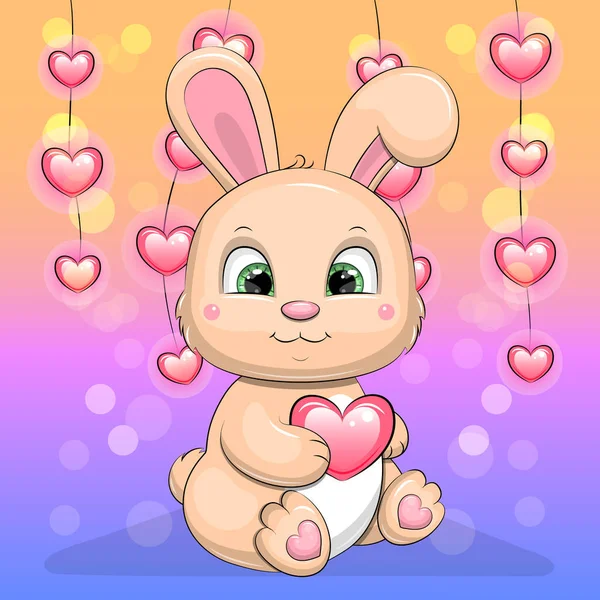 Mignon Lapin Dessin Animé Tenant Cœur Illustration Vectorielle Animal Sur — Image vectorielle