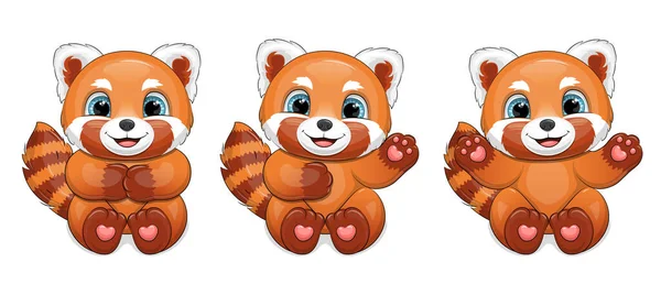Set Red Pandas Vector Illustration Animals White Background — Wektor stockowy