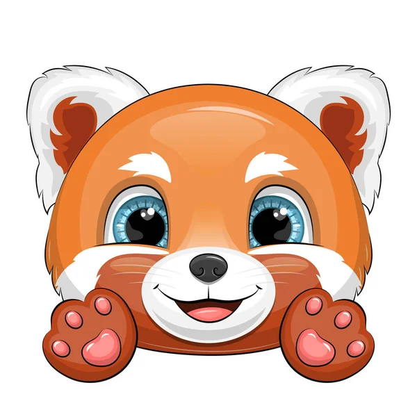 Cute Cartoon Red Panda Head Paws Vector Illustration Animal White — Vector de stock