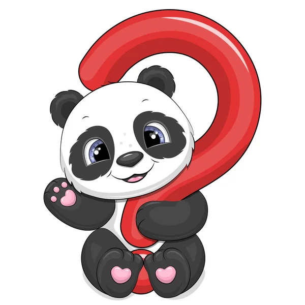 有红色大问号的熊猫 白色背景上的动物的有趣的卡通矢量图解 — 图库矢量图片