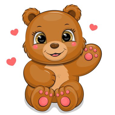 Şirin bir çizgi film karakteri, kahverengi ayı ve kalpler. Beyaz arka planda bir hayvanın vektör çizimi.