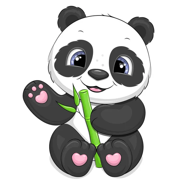 Mignon Panda Dessin Animé Avec Bambou Illustration Vectorielle Animal Sur — Image vectorielle