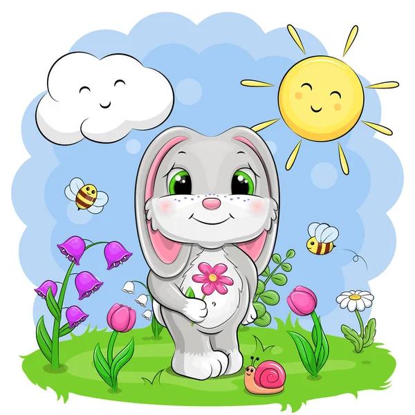 可爱的卡通兔子在自然界中 用动物来说明病媒 — 图库矢量图片