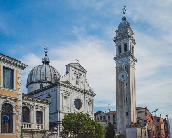 Башня Церковь Сан Джорджо Деи Греци Голубым Небом Облаками Венеции — стоковое фото
